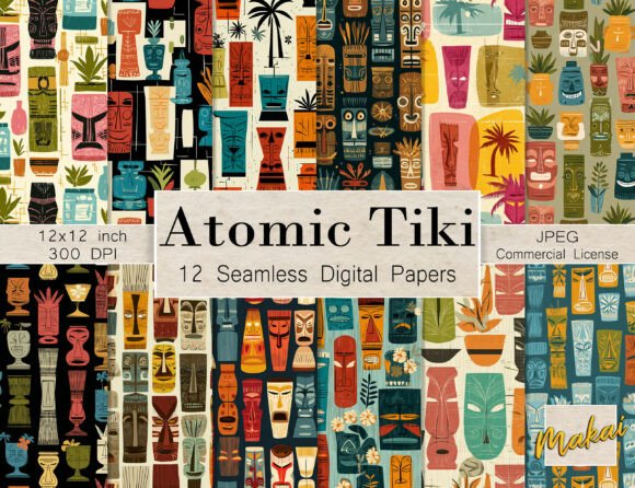 12 Seamless Vintage Midcentury Tiki: A Timeless Design Resource for Tropical-Themed Projects