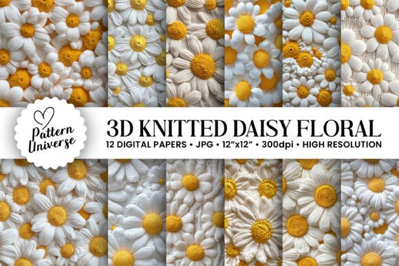 3D Knitted Daisy Flower Seamless Pattern: A Versatile Design for Creative Projects