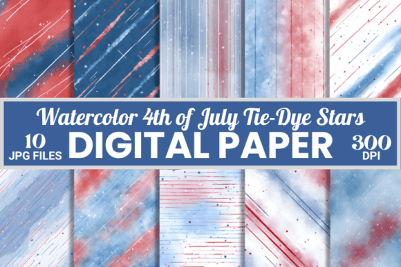 4th of July Watercolor Tie Dye Stars Set