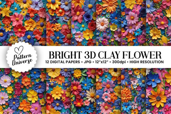 Bright 3D Clay Flowers Digital Papers: A Creative Resource for Crafting and Design