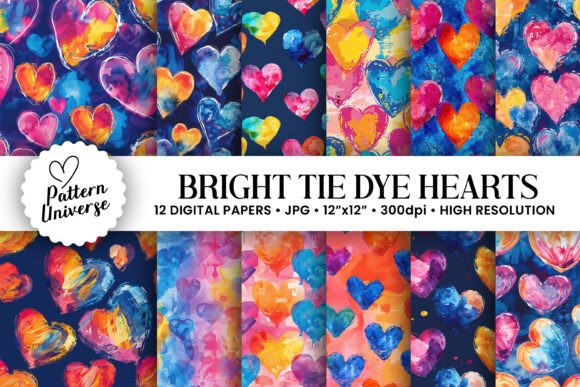 Bright Tie Dye Hearts Digital Papers: A Vibrant Addition to Your Creative Projects
