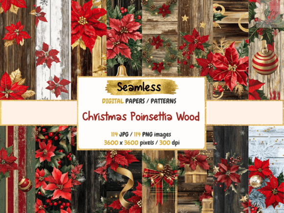 Christmas Poinsettia Wood Seamless Paper: A Festive Design Element