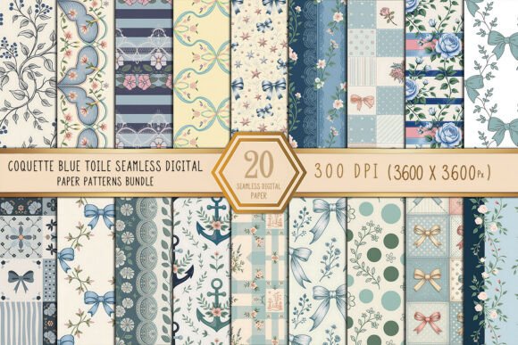 Coquette Blue Toile Digital Paper Bundle: A Must-Have for Creative Projects