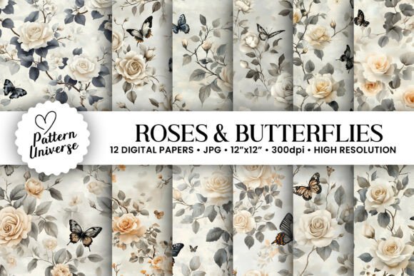 Creamy Roses Butterflies Digital Paper: A Versatile Resource for Creative Projects