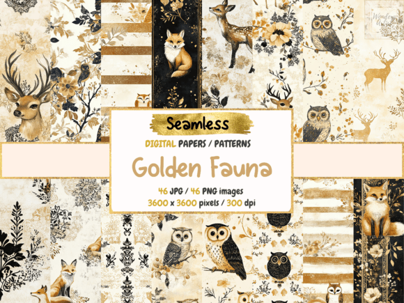 Golden Fauna Seamless Digital Papers: Elevate Your Creative Projects with Nature-Inspired Elegance