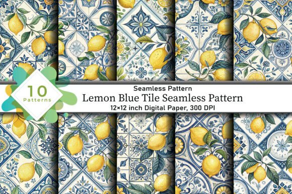Lemon Blue Tile Seamless Pattern