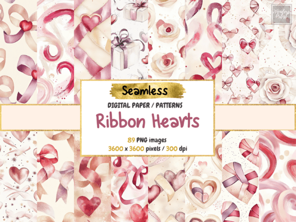 Ribbon Hearts Seamless Digital Paper