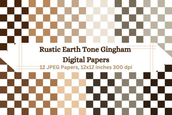 Rustic Earth Tone Gingham Digital Papers for Timeless Creative Projects
