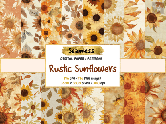 Rustic Sunflowers Seamless Digital Paper: A Versatile Design Element for Creative Projects