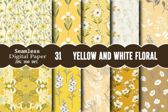 Seamless Yellow and White Floral Repeat Tile Pattern