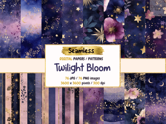 Twilight Bloom Seamless Digital Papers: Elevating Creativity with Enchanted Evening Designs