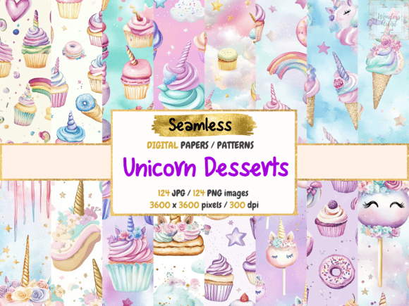 Unicorn Desserts Seamless Digital Papers: Add Magic to Your Creative Projects