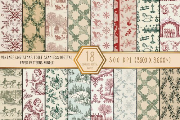 Vintage Christmas Toile Digital Paper: Timeless Design for Modern Creations