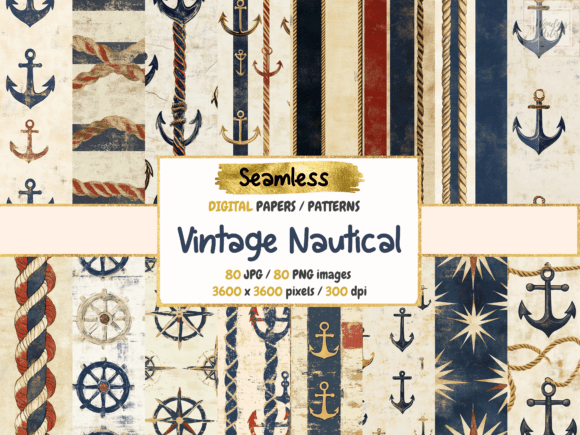 Vintage Nautical Seamless Digital Papers